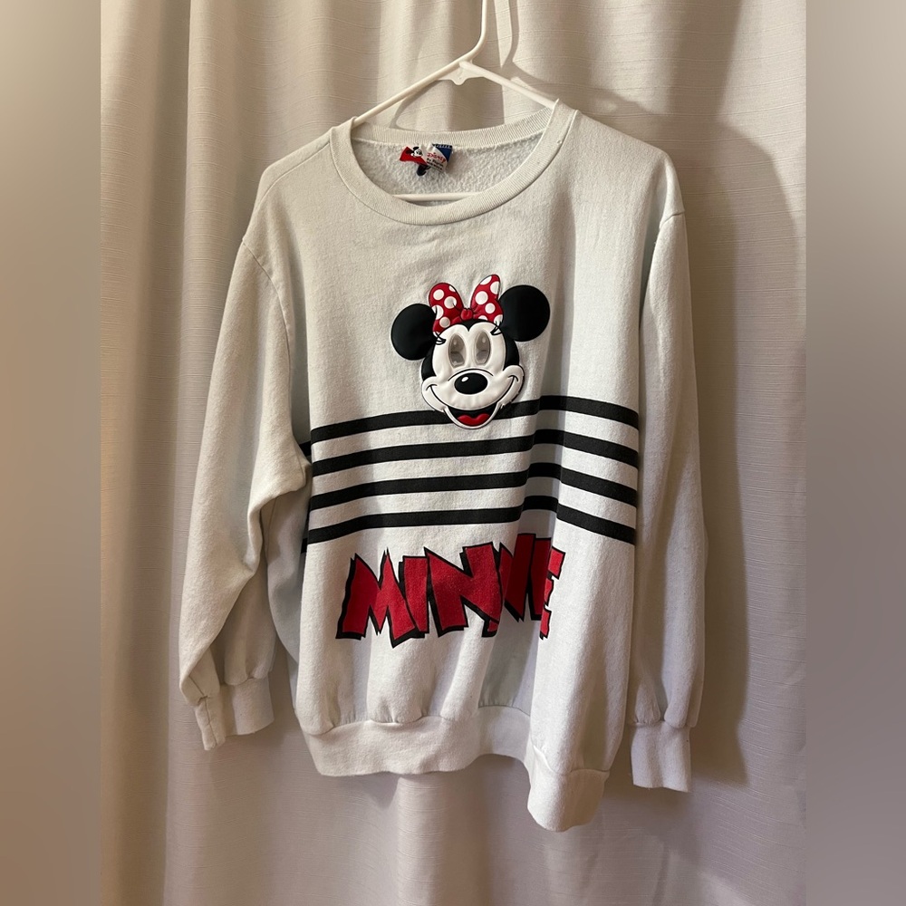 90’s DISNEY MINNIE MOUSE BOWTIE STRIPED HOLOGRAPHIC SWEATSHIRT (M)